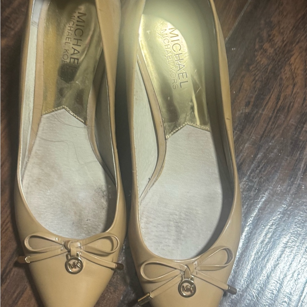 Michael Kors Beige Flats with Gold Accents